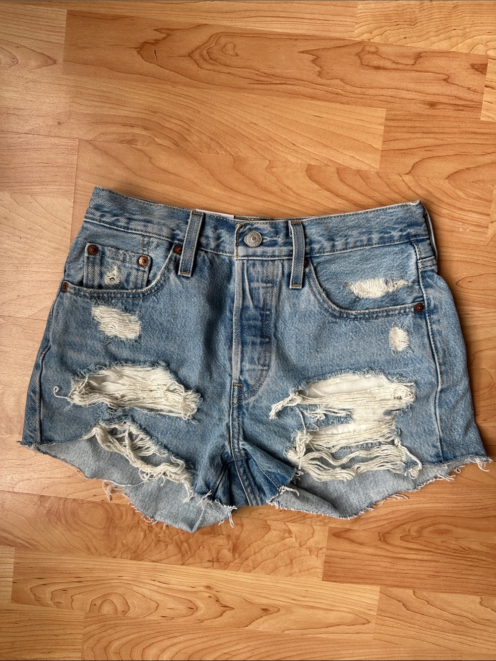 Levi's Light Blue Ripped Denim Shorts